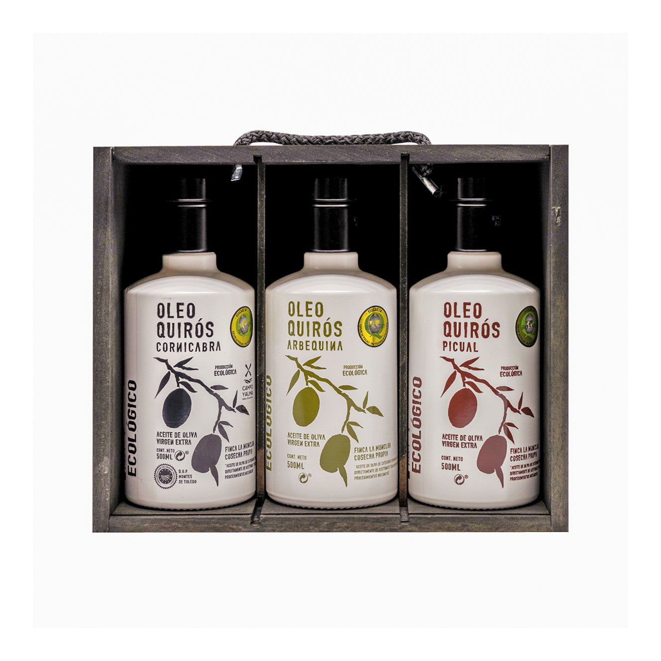 Estuche AOVE Monovarietales. Arbequina - Picual - Cornicabra